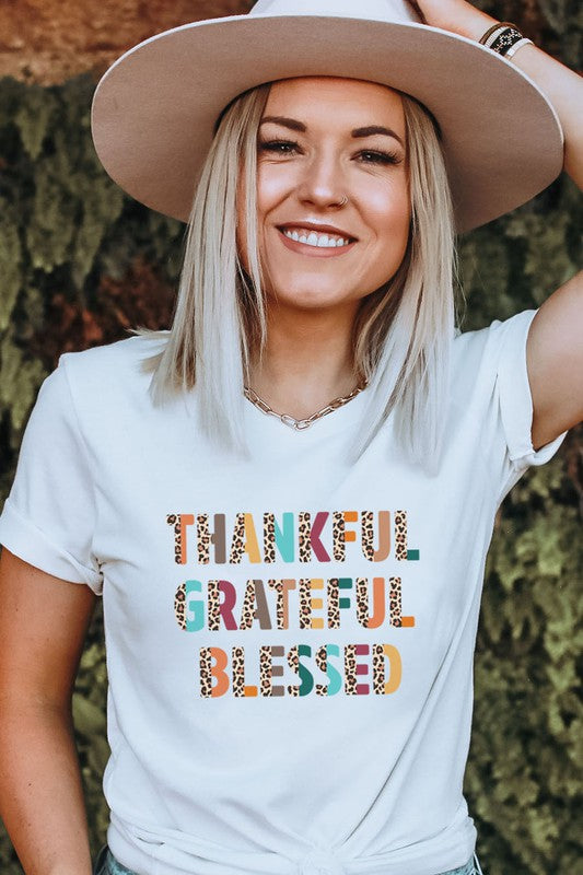Thankful Grateful Blessed Leopard Graphic Tee