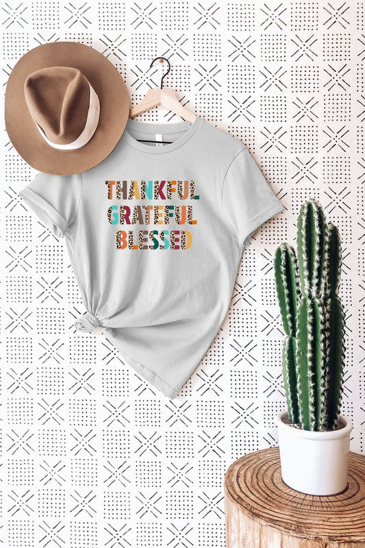 Thankful Grateful Blessed Leopard Graphic Tee