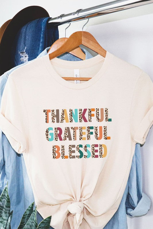 Thankful Grateful Blessed Leopard Graphic Tee